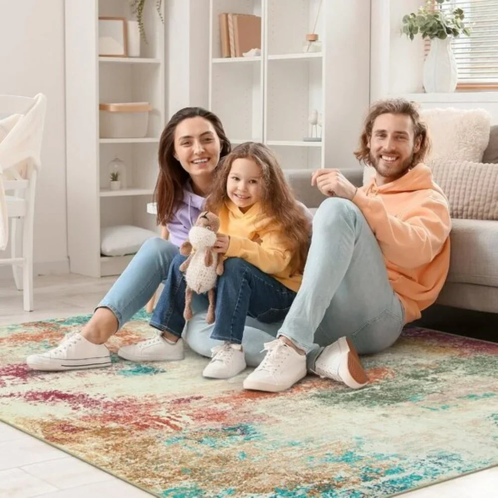 New Ultra-Thin 5x7 Washable Rug, Non-Slip Neutral Area Carpet for Home & Office